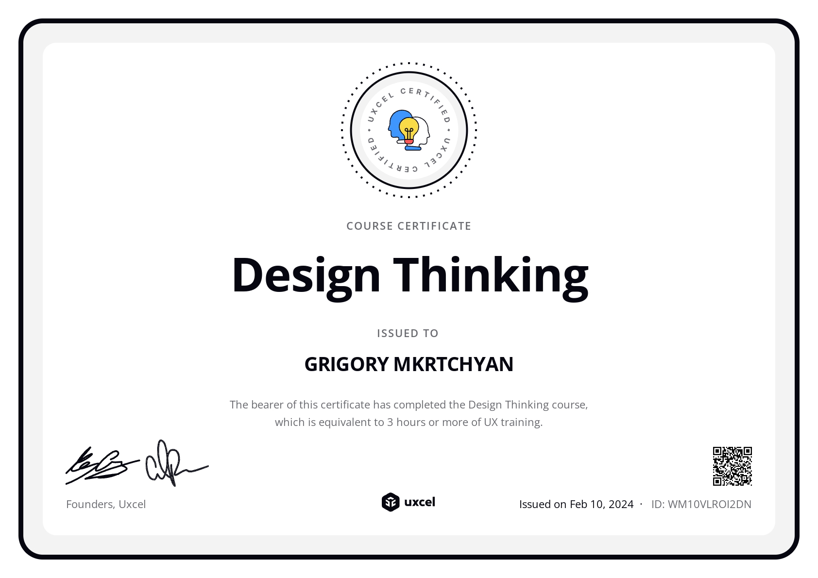 GRIGORY MKRTCHYAN's certificate